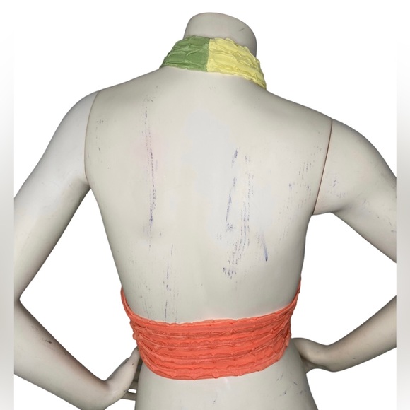 UNBRANDED Colorblock Multicolor 2-Way Versatile Criss Cross Y2K Halter Crop Top - Picture 10 of 14